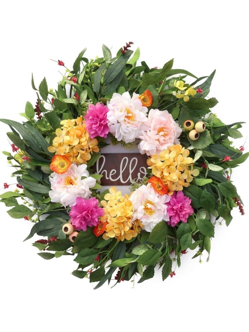 24” Spring & Summer Wreath with Hydrangea, Dahlia & Phalaenopsis - Outdoor Decor